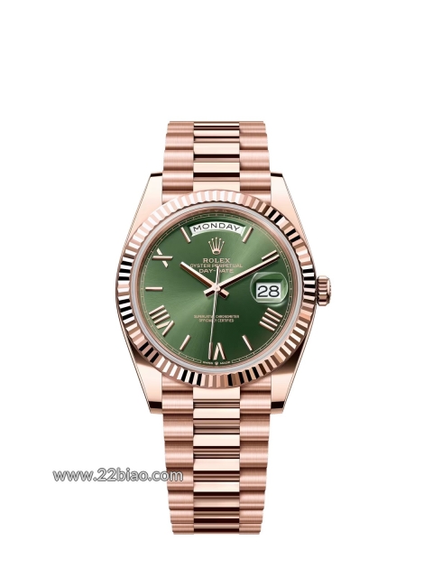 RG Factory Replica Rolex Day-Date 228235 Everose Gold Olive Green Roman Dial 40mm Men's Watch