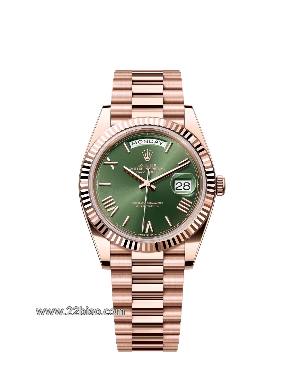 RG Factory Replica Rolex Day-Date 228235 Everose Gold Olive Green Roman Dial 40mm Men's Watch