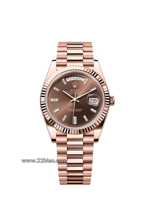 RG Factory Replica Rolex Day-Date 40 Ref. 228235 Everose Gold Chocolate Diamond Dial President Brace...