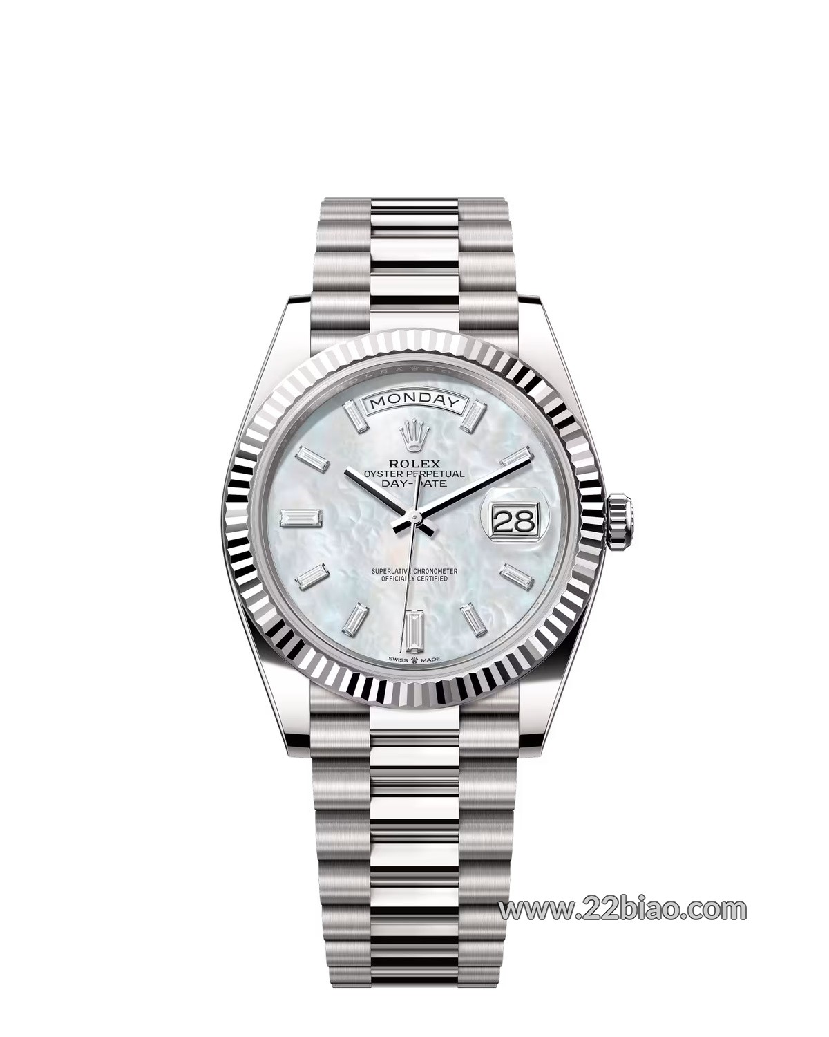 RG Factory Replica Rolex Day-Date 228239 White Gold MOP Diamond Dial 40mm Men's Watch