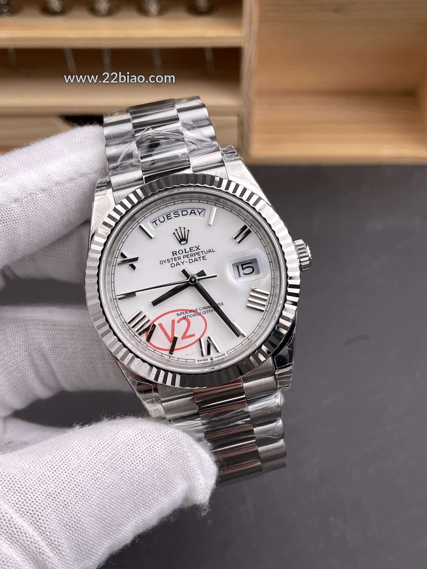 1:1 Replica VS Rolex Day-Date 40 White Roman Dial Men's Watch m228239-0005