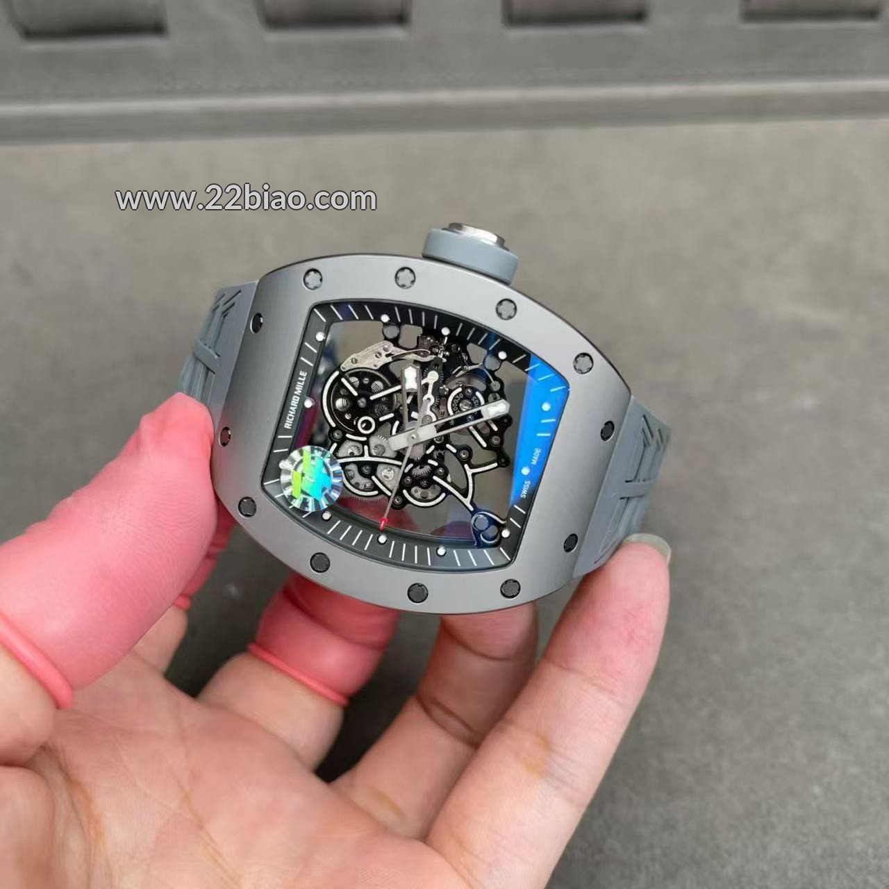 ZF Factory Super Clone Richard Mille RM055 Grey Ceramic 49.9mm Skeletonized 1:1 Mechanical Men's Watch