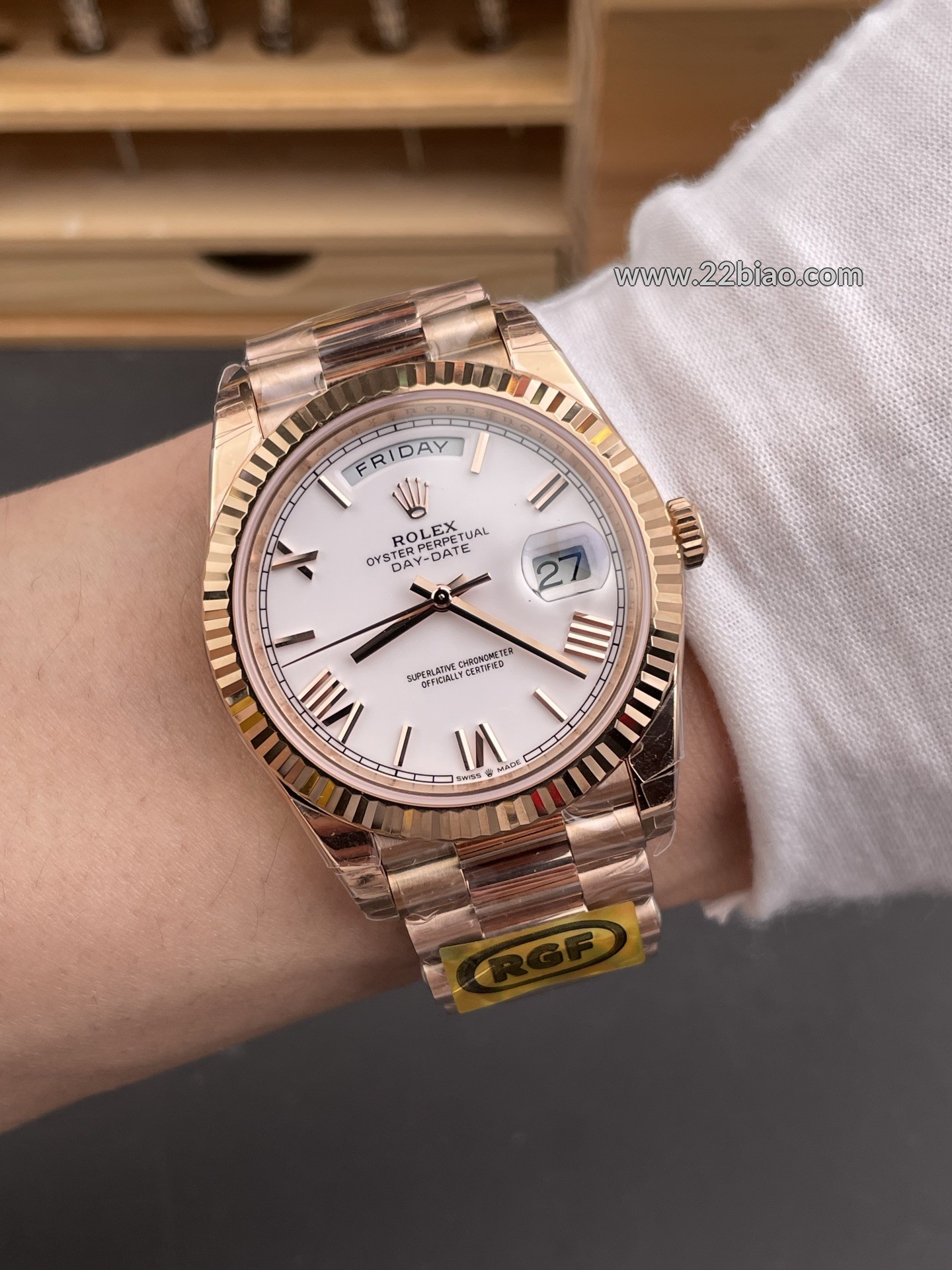 RG Factory Replica Rolex Day-Date 228235 Everose Gold White Dial 40mm Men's Watch