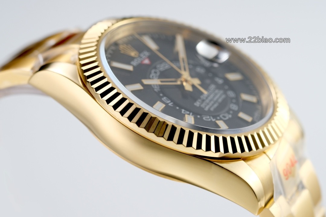 Super Clone BBF Factory Rolex Sky-Dweller 336938, Dual Time Zone, 904L Gold-Plated Black Dial Oyster Bracelet Men's Watch