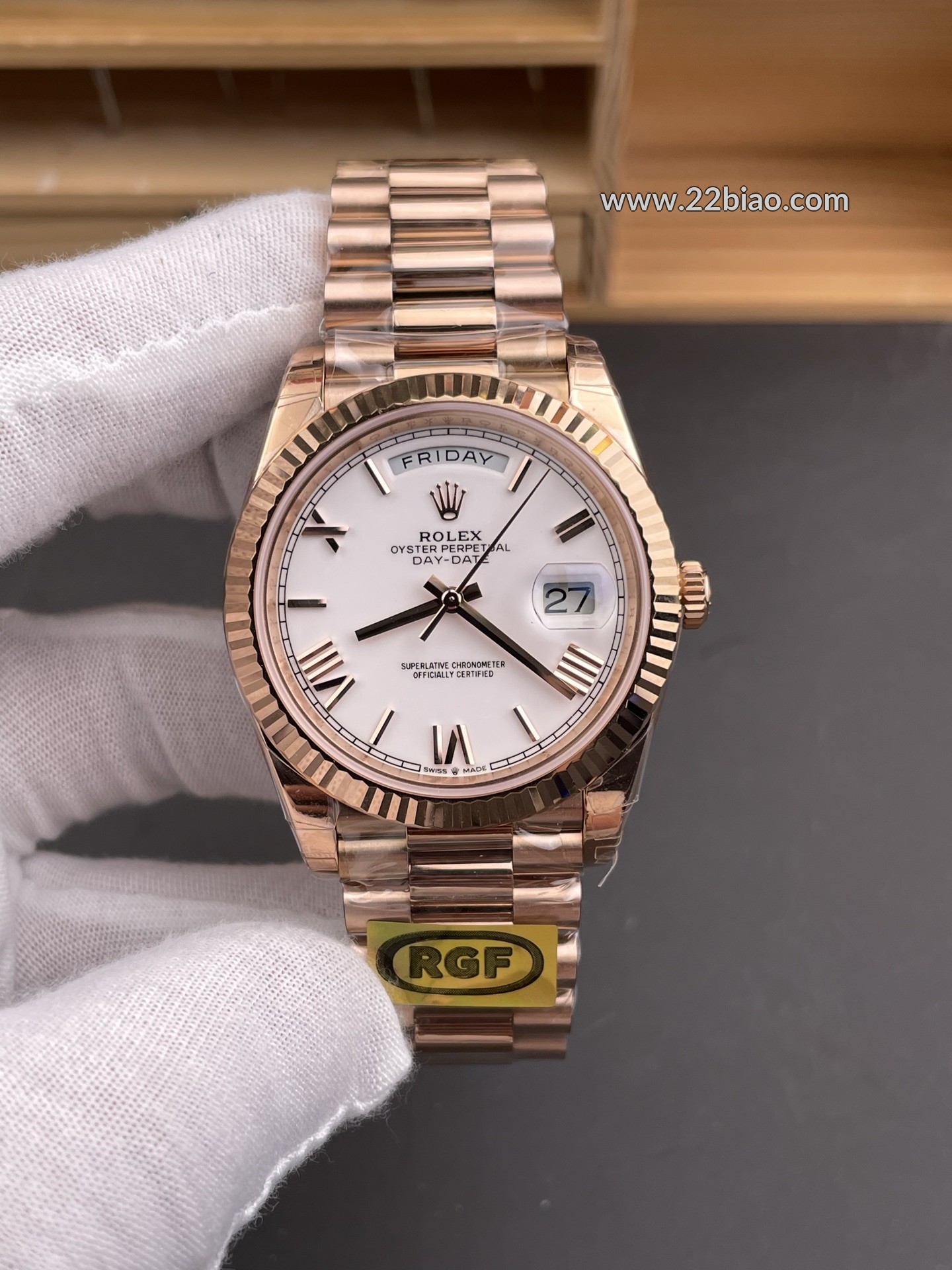 RG Factory Replica Rolex Day-Date 228235 Everose Gold White Dial 40mm Men's Watch