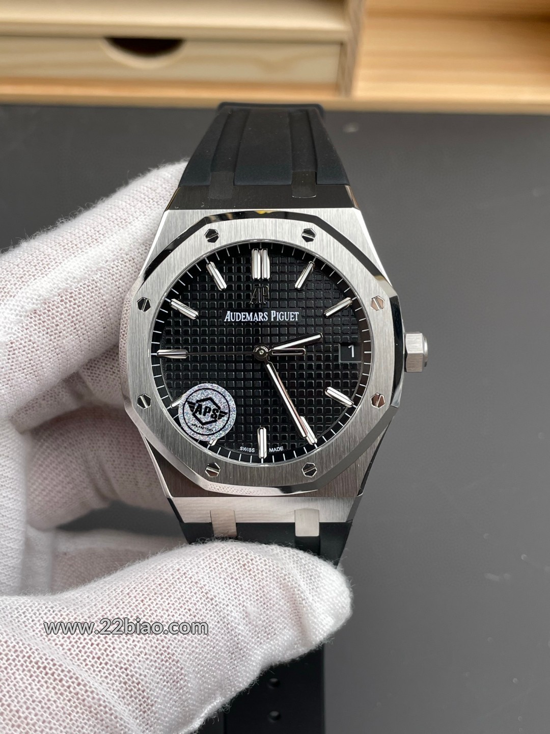 Replica Audemars Piguet Royal Oak 15400ST 41mm - APS Factory Super Clone Cal. 3120 Movement Black Dial on Black Rubber Strap