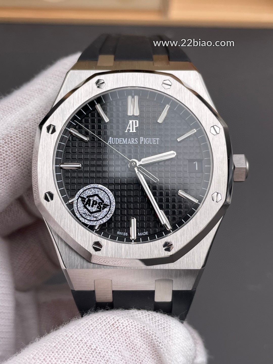 Replica Audemars Piguet Royal Oak 15400ST 41mm - APS Factory Super Clone Cal. 3120 Movement Black Dial on Black Rubber Strap