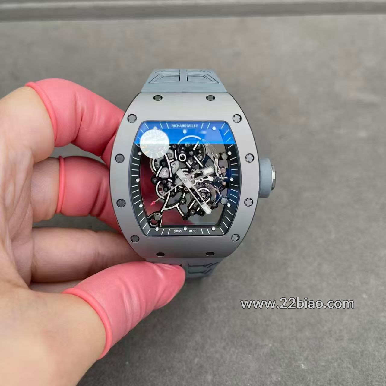 ZF Factory Super Clone Richard Mille RM055 Grey Ceramic 49.9mm Skeletonized 1:1 Mechanical Men's Watch