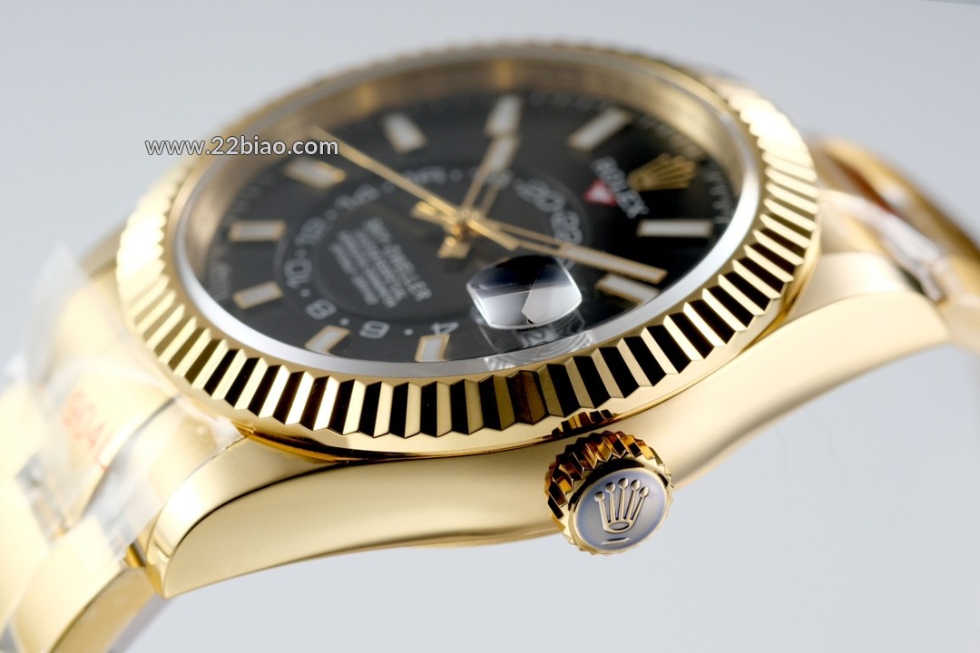 Super Clone BBF Factory Rolex Sky-Dweller 336938, Dual Time Zone, 904L Gold-Plated Black Dial Oyster Bracelet Men's Watch