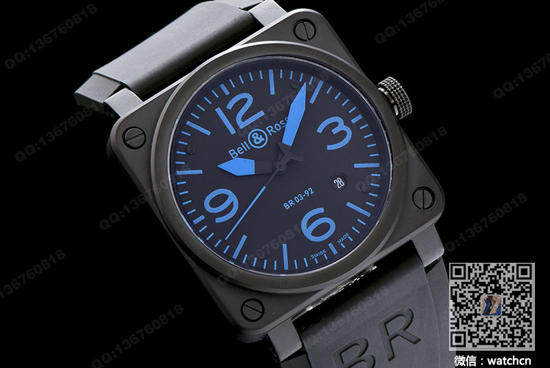 Jam tangan mekanikal automatik koleksi Bell & Ross AVIATION BR03-92BLUE-R