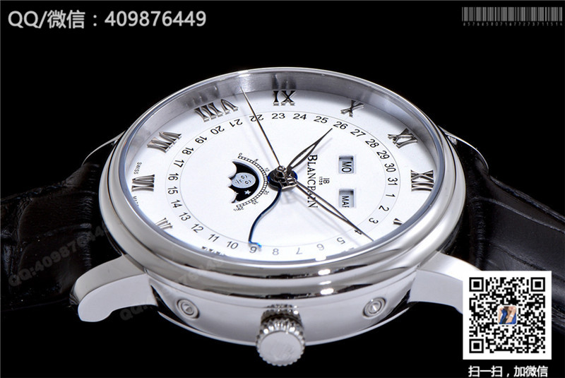 Blancpain Classic series 6654-1127-55B watch with date, day and month display functions, automatic mechanical men's watch