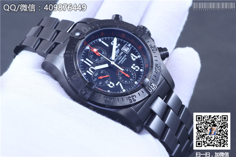 Jam Tangan Siri Breitling Avenger Sarung Keluli Hitam - Muka Jam Hitam, Gelang Keluli Hitam