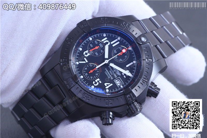 Jam Tangan Siri Breitling Avenger Sarung Keluli Hitam - Muka Jam Hitam, Gelang Keluli Hitam