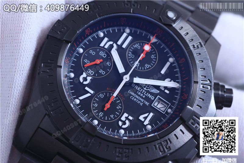 Jam Tangan Siri Breitling Avenger Sarung Keluli Hitam - Muka Jam Hitam, Gelang Keluli Hitam