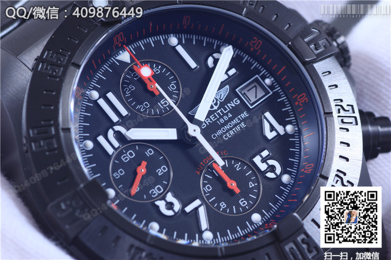 Jam Tangan Siri Breitling Avenger Sarung Keluli Hitam - Muka Jam Hitam, Gelang Keluli Hitam