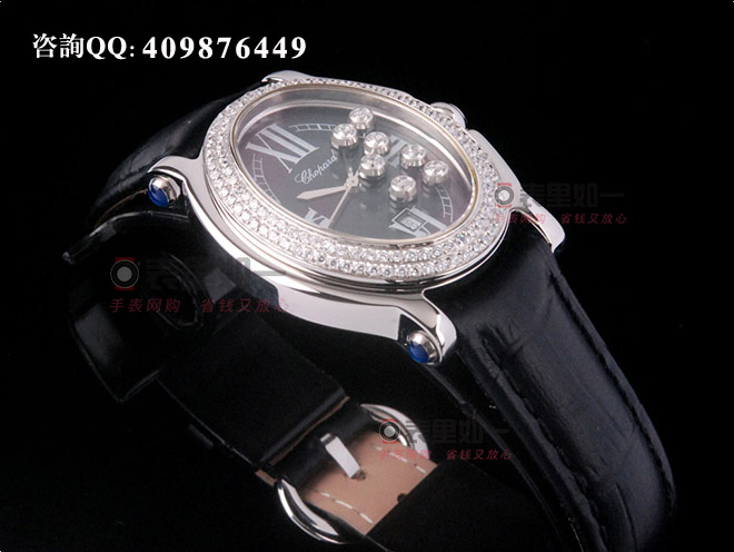 【1:1 Fine Quality】Chopard Ladies' Happy Sport Series Moving Diamonds Black Ladies' Watch