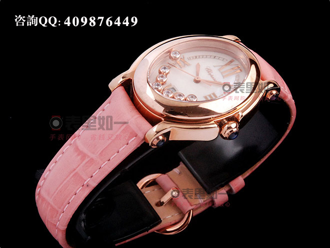 【1:1 Fine Quality】Chopard Ladies' Happy Sport Series Moving Diamonds Pink/Blue Stitching Leather Strap Ladies' Watch