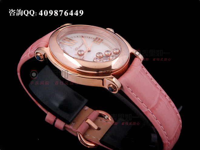 【1:1 Fine Quality】Chopard Ladies' Happy Sport Series Moving Diamonds Pink/Blue Stitching Leather Strap Ladies' Watch