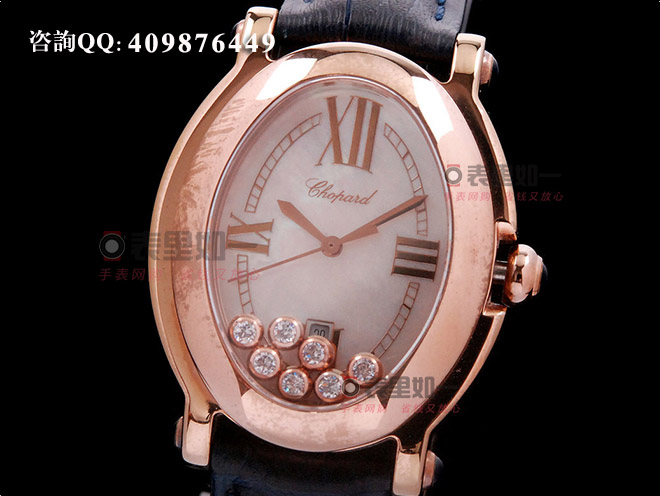 【1:1 Fine Quality】Chopard Ladies' Happy Sport Series Moving Diamonds Pink/Blue Stitching Leather Strap Ladies' Watch