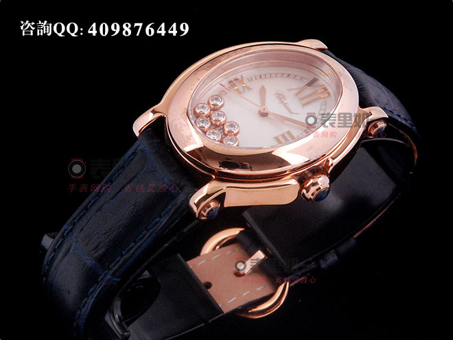 【1:1 Fine Quality】Chopard Ladies' Happy Sport Series Moving Diamonds Pink/Blue Stitching Leather Strap Ladies' Watch