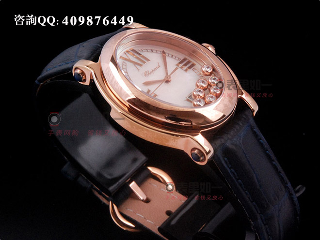 【1:1 Fine Quality】Chopard Ladies' Happy Sport Series Moving Diamonds Pink/Blue Stitching Leather Strap Ladies' Watch