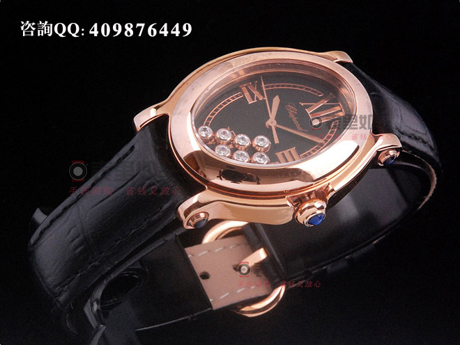 【1:1 Fine Quality】Chopard Ladies' Happy Sport Series Moving Diamonds Black Rose Gold Ladies' Watch