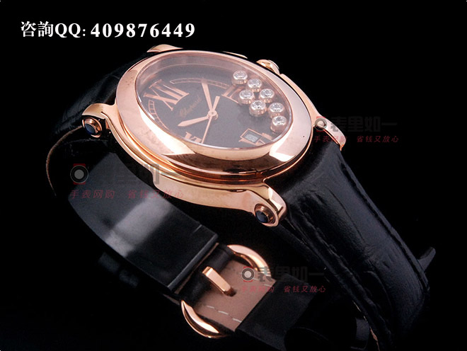 【1:1 Fine Quality】Chopard Ladies' Happy Sport Series Moving Diamonds Black Rose Gold Ladies' Watch