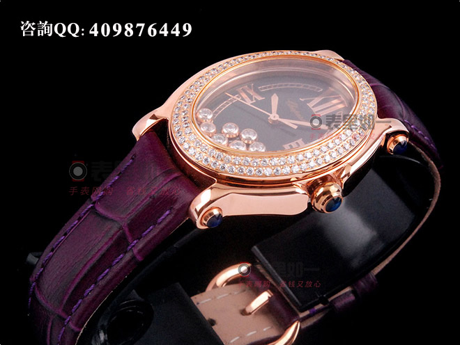【1:1 Fine Quality】Chopard Ladies' Happy Sport Series Moving Diamonds Black Diamond-Set Rose Gold Ladies' Watch