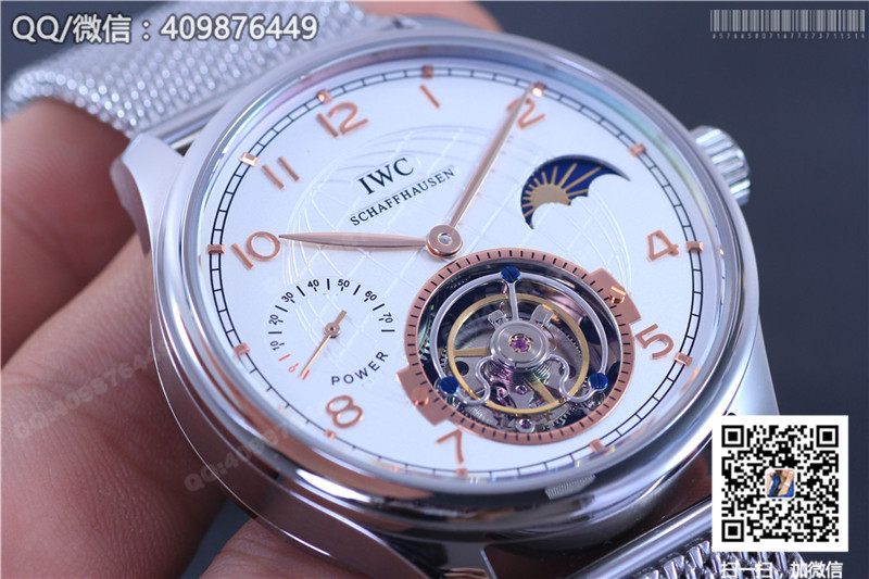 IWC Portugieser Stainless Steel/Rose Gold Tourbillon Watch on Milanese Mesh Bracelet