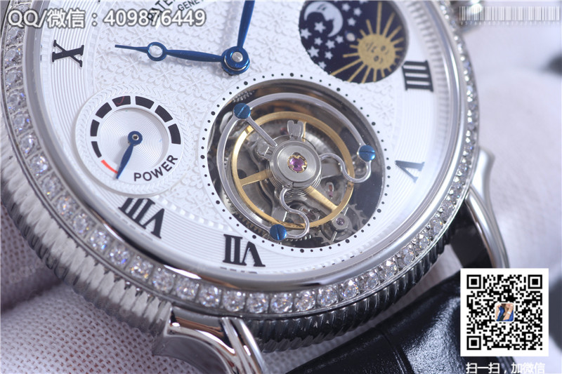 Patek Philippe Grand Complications tourbillon watch, sun, moon and stars model, stainless steel fluted bezel with diamonds