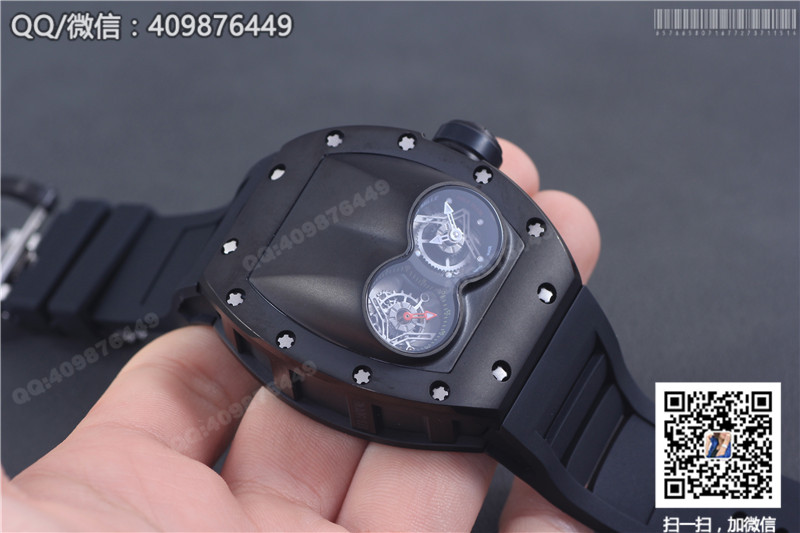 Zegarek męski Richard Mille RM 053, czarna stalowa koperta, czarny gumowy pasek