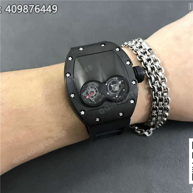 Zegarek męski Richard Mille RM 053, czarna stalowa koperta, czarny gumowy pasek