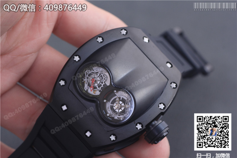 Zegarek męski Richard Mille RM 053, czarna stalowa koperta, czarny gumowy pasek