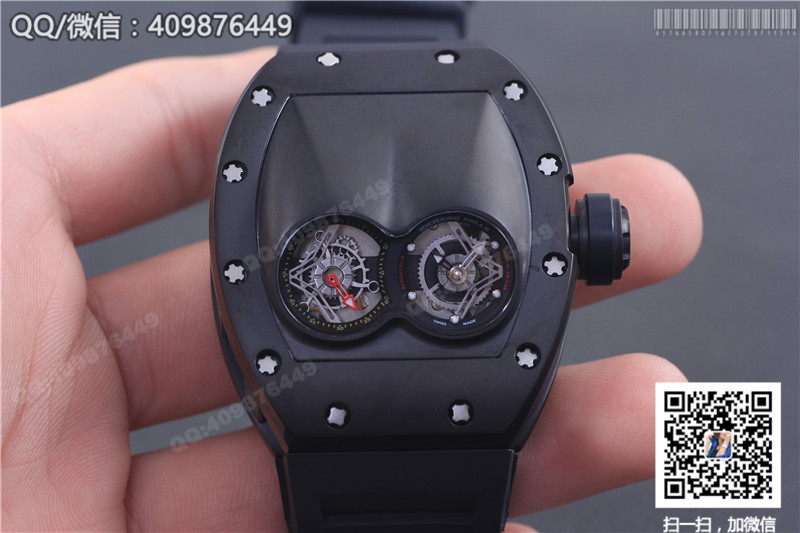 Zegarek męski Richard Mille RM 053, czarna stalowa koperta, czarny gumowy pasek