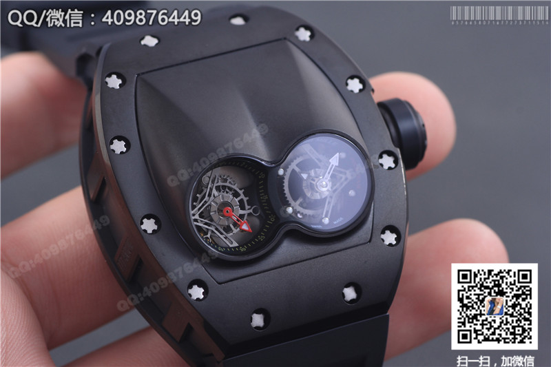Zegarek męski Richard Mille RM 053, czarna stalowa koperta, czarny gumowy pasek