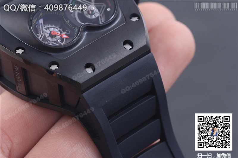 Zegarek męski Richard Mille RM 053, czarna stalowa koperta, czarny gumowy pasek