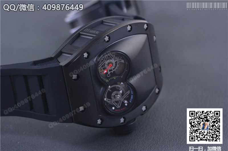 Zegarek męski Richard Mille RM 053, czarna stalowa koperta, czarny gumowy pasek