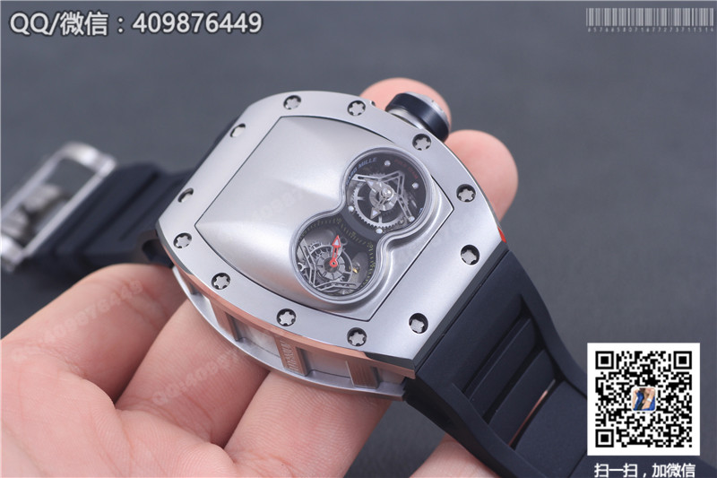 นาฬิกา Richard Mille ซีรีส์สำหรับผู้ชาย รุ่น RM 053, ตัวเรือนสแตนเลสสตีล, หน้าปัดสีเงิน, สายยางสีดำ