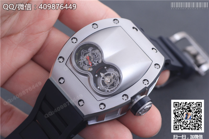 นาฬิกา Richard Mille ซีรีส์สำหรับผู้ชาย รุ่น RM 053, ตัวเรือนสแตนเลสสตีล, หน้าปัดสีเงิน, สายยางสีดำ