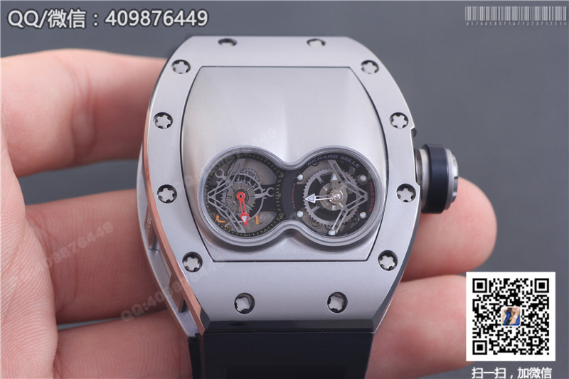 นาฬิกา Richard Mille ซีรีส์สำหรับผู้ชาย รุ่น RM 053, ตัวเรือนสแตนเลสสตีล, หน้าปัดสีเงิน, สายยางสีดำ