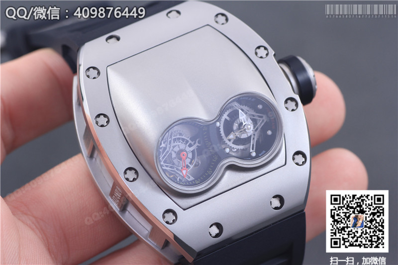 นาฬิกา Richard Mille ซีรีส์สำหรับผู้ชาย รุ่น RM 053, ตัวเรือนสแตนเลสสตีล, หน้าปัดสีเงิน, สายยางสีดำ