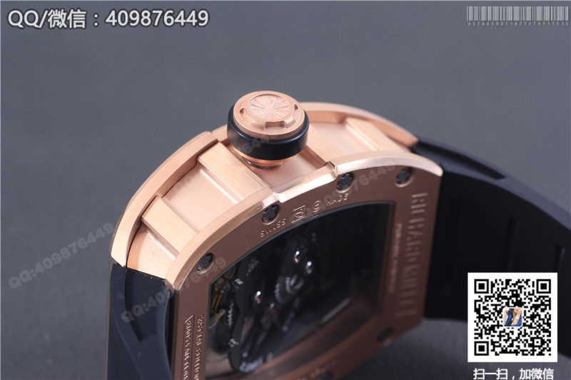 นาฬิกา Richard Mille ซีรีส์สำหรับผู้ชาย รุ่น RM 053, ตัวเรือนพิงก์โกลด์, หน้าปัดสีทอง, สายยางสีดำ