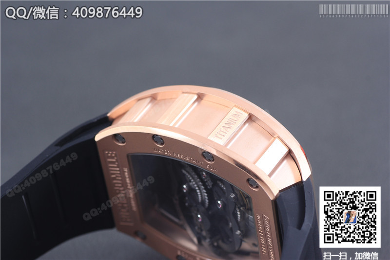 นาฬิกา Richard Mille ซีรีส์สำหรับผู้ชาย รุ่น RM 053, ตัวเรือนพิงก์โกลด์, หน้าปัดสีทอง, สายยางสีดำ