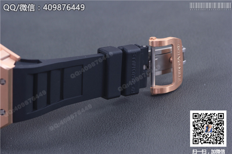 นาฬิกา Richard Mille ซีรีส์สำหรับผู้ชาย รุ่น RM 053, ตัวเรือนพิงก์โกลด์, หน้าปัดสีทอง, สายยางสีดำ