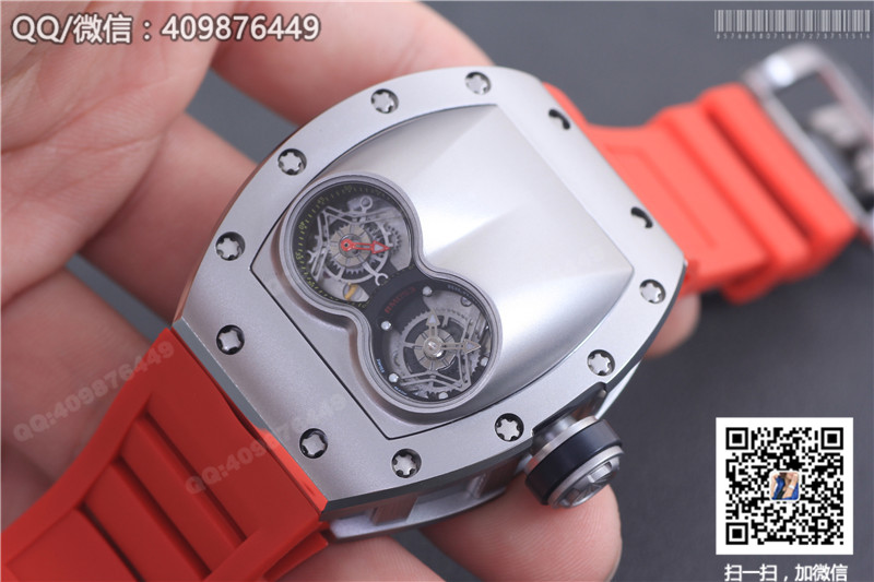 Ceas Richard Mille pentru bărbați seria RM 053, carcasă din oțel inoxidabil, cadran argintiu, curea din cauciuc roșu