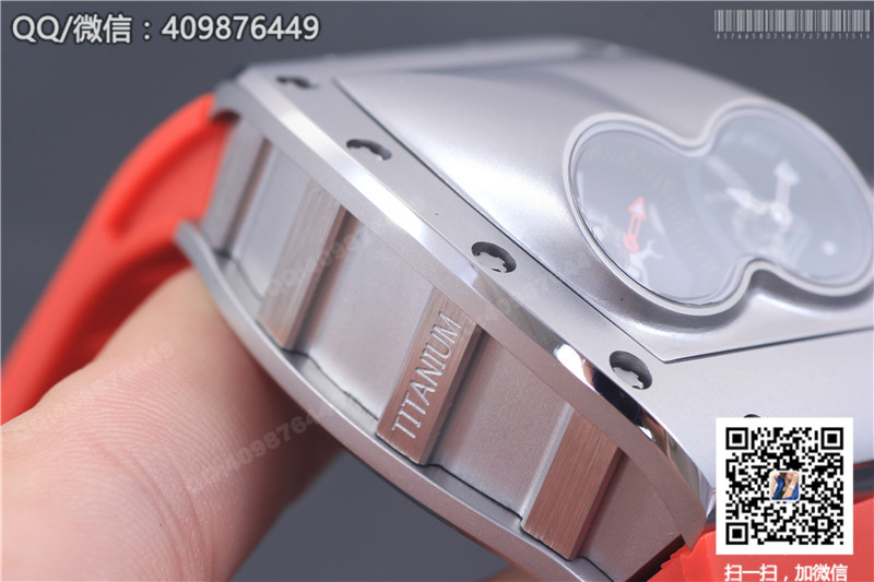 Ceas Richard Mille pentru bărbați seria RM 053, carcasă din oțel inoxidabil, cadran argintiu, curea din cauciuc roșu
