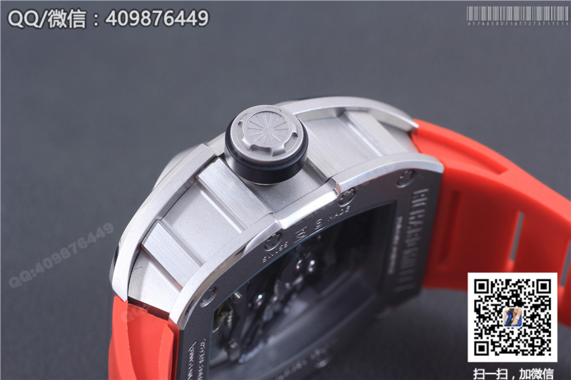 Ceas Richard Mille pentru bărbați seria RM 053, carcasă din oțel inoxidabil, cadran argintiu, curea din cauciuc roșu