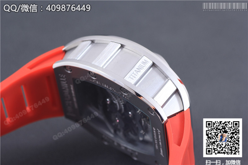 Ceas Richard Mille pentru bărbați seria RM 053, carcasă din oțel inoxidabil, cadran argintiu, curea din cauciuc roșu