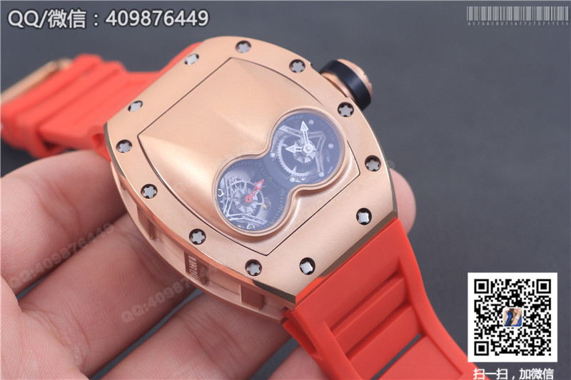 Richard Mille men's series RM 053 watch, rose gold case, gold dial, red rubber strap