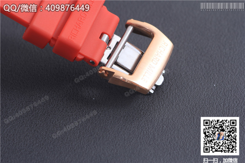 Richard Mille men's series RM 053 watch, rose gold case, gold dial, red rubber strap